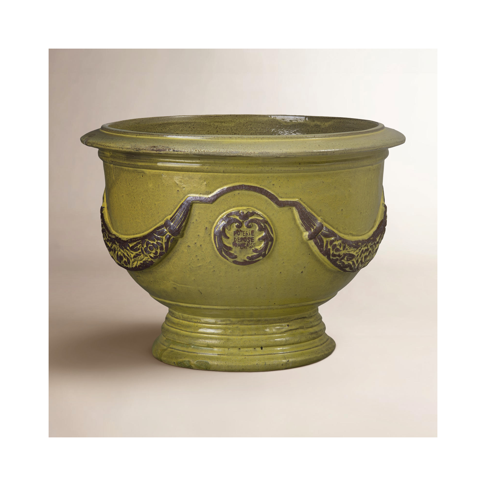 Anduze French Yellow Ceramic Round Planter with Drainage Hole, 20" H x 27" W x 27" D
