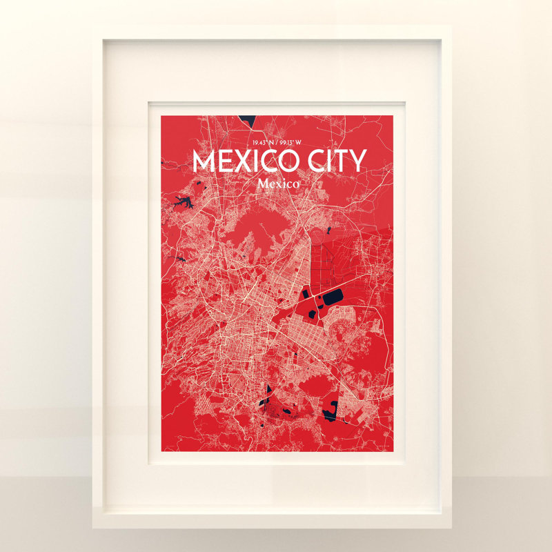 «Mexico City Map», impression, H 24 po x l 18 po, Rouge / bleu marine