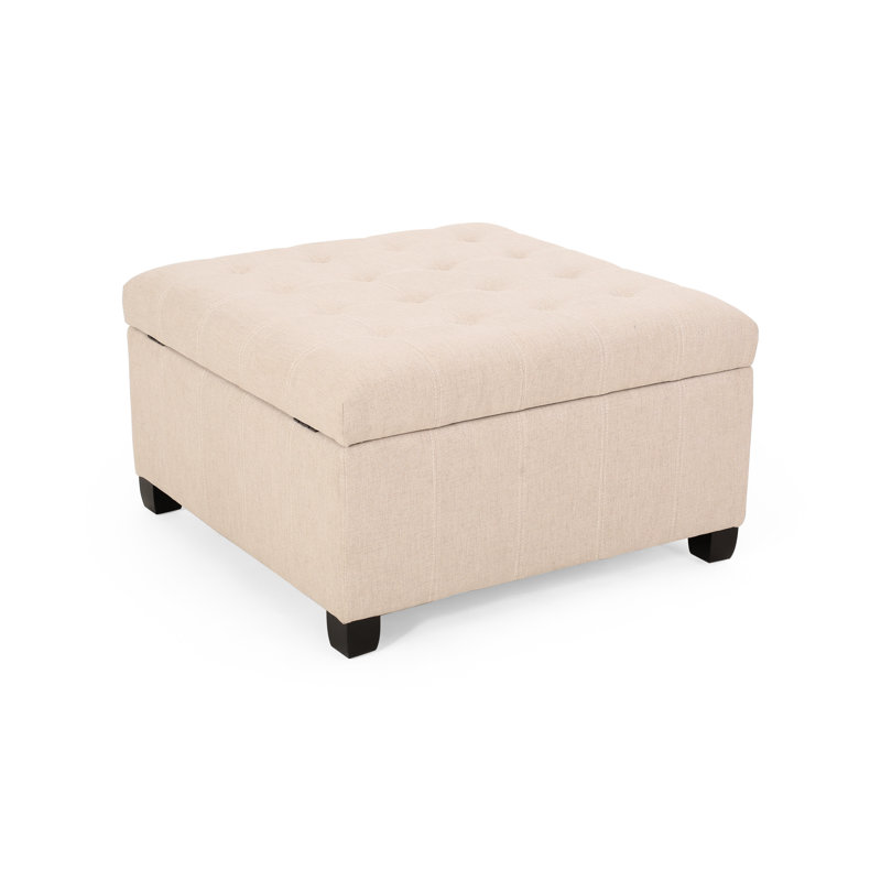 Storage With Design - Fabric, Birch Legs Dark Brown, 31"X31"X18.6", Wheat Colored Fabric Hand-Crafted Details Hinges, Space, 31X31x19.16 In, Color
