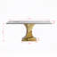 Table de salle à manger 71 po rectangulaire pour 6 à 8 personnes, table de cuisine avec base de sablier plaquée or élégante, grande table de salle à manger (table seulement)