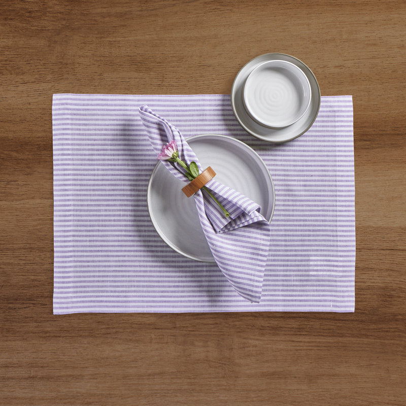 Narrow Stripe - 100% Pure Linen Dinner Napkins, Lavender/White