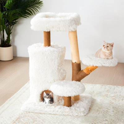 Arbre à chat 35 po avec poteaux en sisal, condos doubles et coussins amovibles, blanc