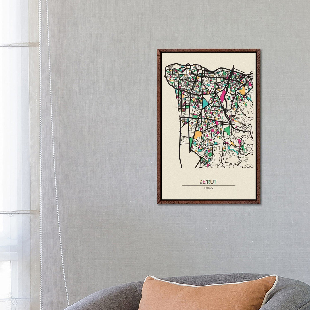 Beirut, Lebanon Map by Ayse Deniz Akerman - Print on Canvas