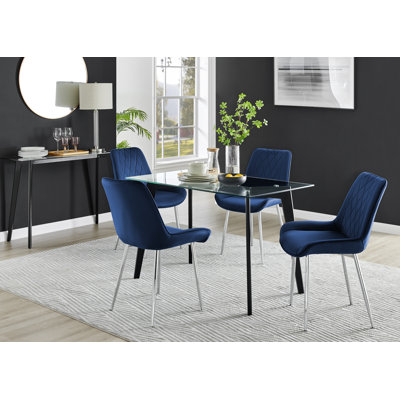 Scandinavian Dining Table Set - Minimalist Style Glass and Metal Leg with 4 Luxury Dining Chairs