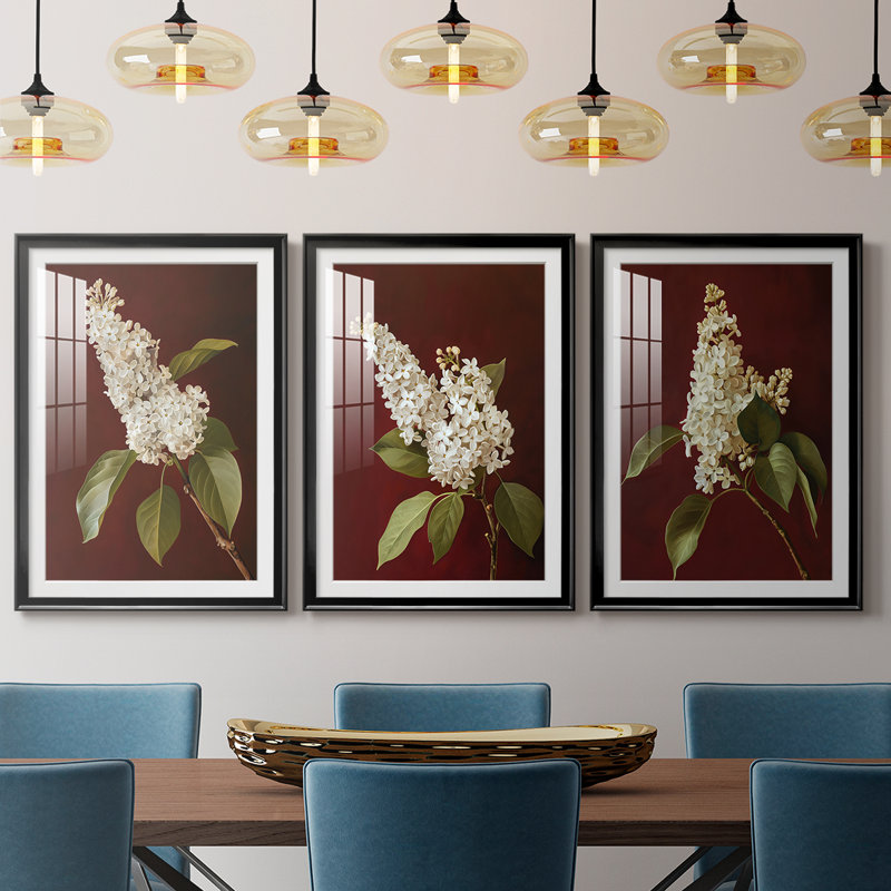 FLORAL Series CCV - Impression encadrée sur mesure de qualité supérieure - 3 pièces, Noir, H 21 po x l 30 po