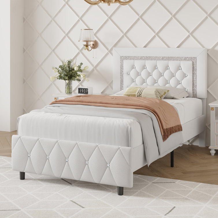 Alfye Faux Leather Upholstered Platform Bed with Diamond Button Tufted Headboard & Footboard