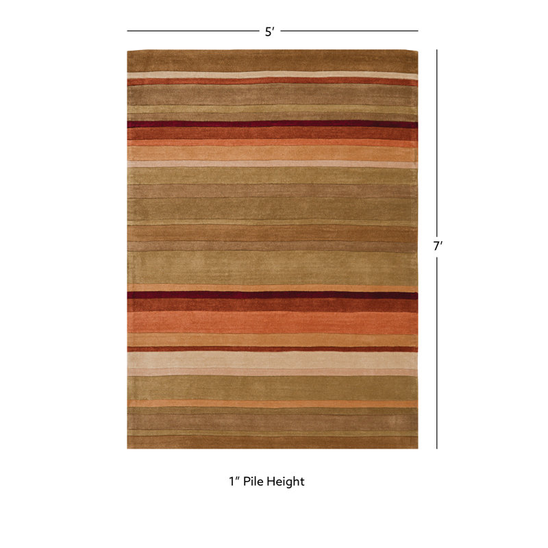 Equelle Handmade Rug Green And Rust, Rectangle 5' x 7'