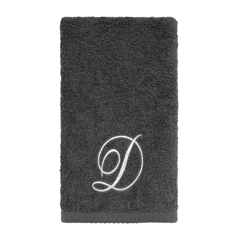 Winston Porter Granite/Silver Script Monogram Fingertip Towel Letter D