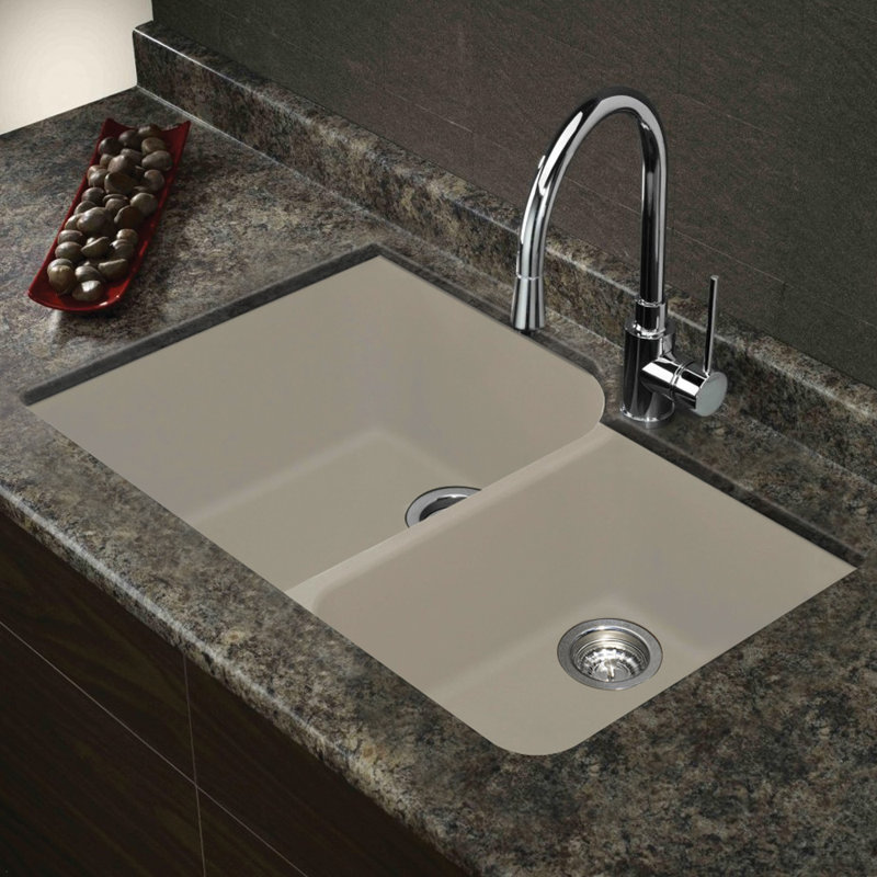 Radius 31.75'' L Double Bowl Kitchen Sink, Cafe Latte