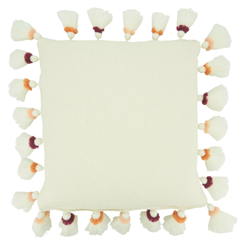 Olivia Collection Tassels Cotton Throw Pillow, Orange/Purple, Polyester/Polyfill