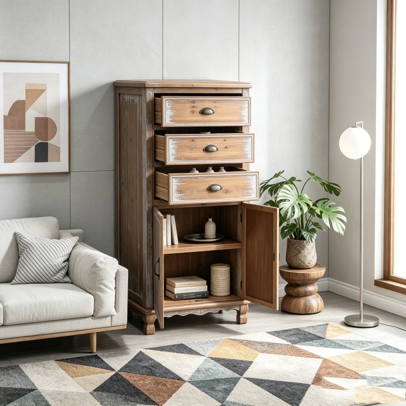Armoire de rangement en bois rustique, Natural Wood