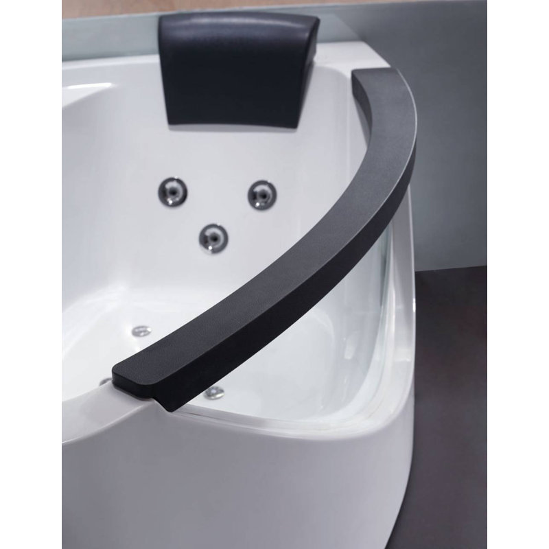 59'' White Acrylic Corner Whirlpool Bathtub with Glass Panel
