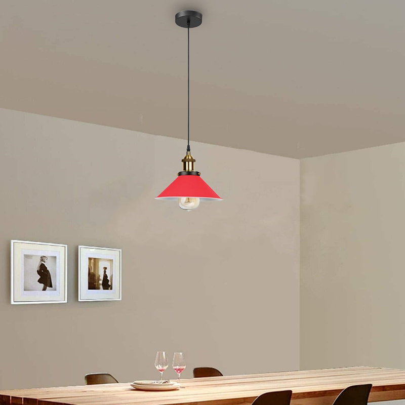Modern Industrial Cone Pendant Light | Adjustable 1-Light Ceiling Fixture for Kitchen Islands, Dining Areas & Hallways, Red