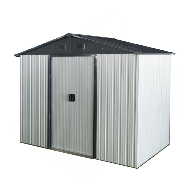 Outdoor Metal Storage Shed With Metal Foundation,(W540S00014), White/Black, 74.75" H x 93" W x 51.75" D