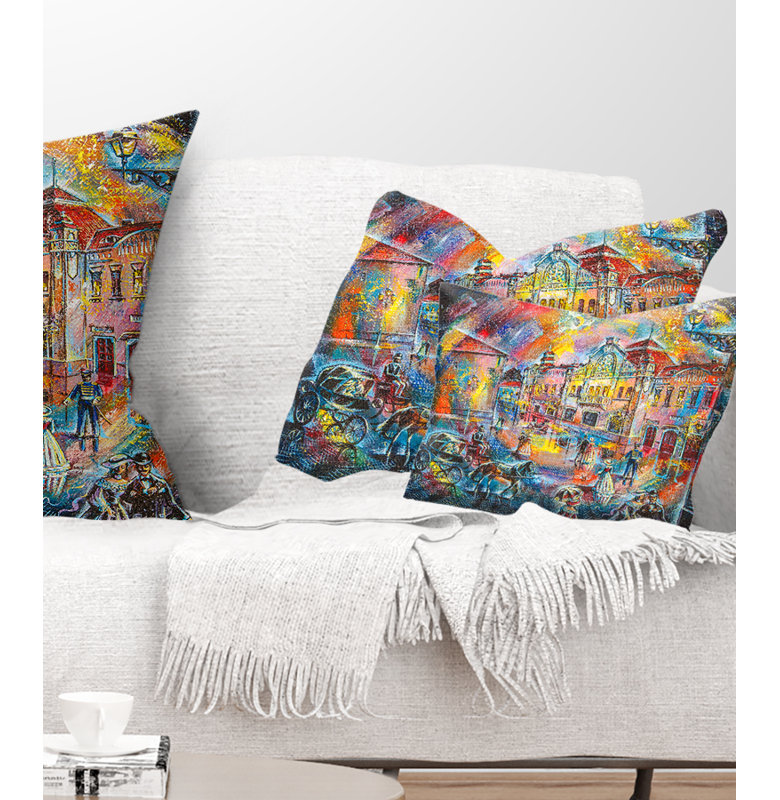 Coussin Night City with People - Cityscape