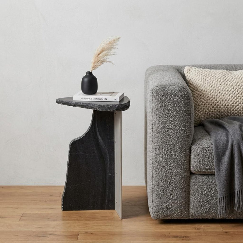24" Black Marble Pedestal End Table