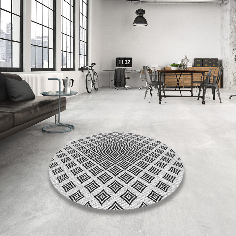 Tapis zone grise à motifs, Rond 8 pi