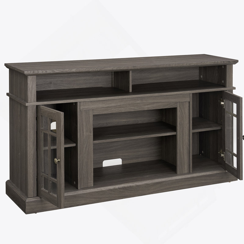 Meuble télé classique classique pour téléviseur de 65 po ou moins avec ouverture, Noyer foncé