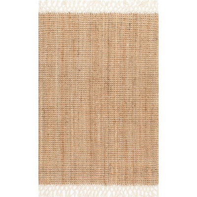 Werts Handmade Tufted Farmhouse Jute Tasseled Brown Rug