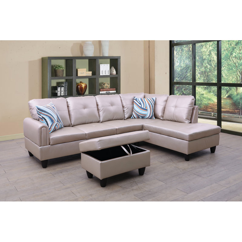 Milk tea Latte L shaped Upholstered Sectional Right Hand Facing Sofa, Beige Polyester Blend, Right Hand Facing