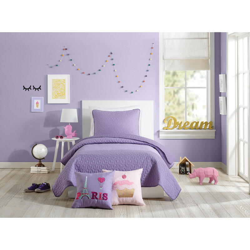 Coty Star Stitched Reversible Microfiber Quilt Set, Purple, Twin
