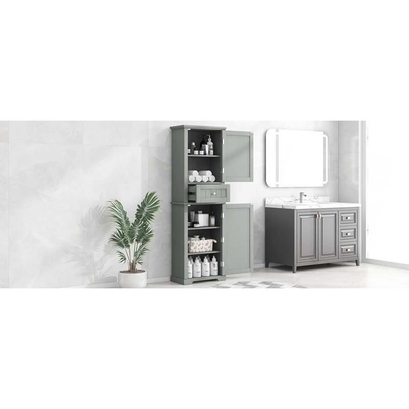 Tall Bathroom Storage Cabinet,Freestanding Storage Cabinet With Drawer And Adjustable Shelf,MDF Board With Painted Finish