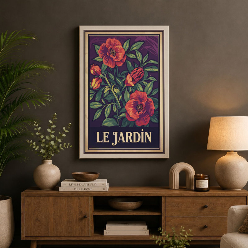 Le Jardin Botanical - Wrapped Canvas, 24x16 - 61.0 x 40.6 cm, Teal Border