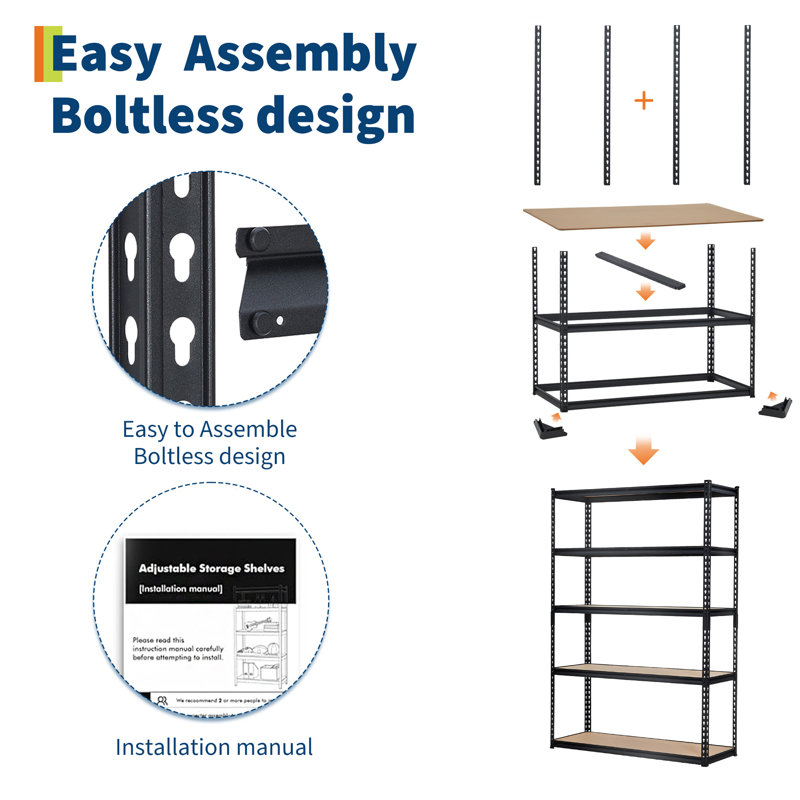 Étagère de garage 60 po à 5 niveaux avec tablettes de garage robustes réglables