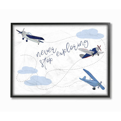 Never Stop Exploring Airplanes XXL Black Framed Giclee Texturized Art by Sweet Pea Studio
