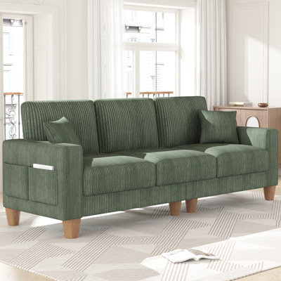 Oversize Sofa 101-inch Corduroy Sofa with 3 Seats, No Tool Assembly,Solid Wood Frame and Solid Wood Legs-Green