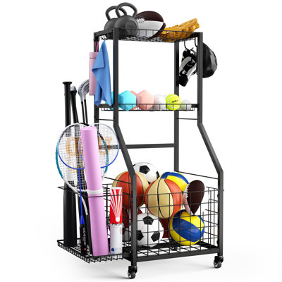 Organisateur de garage pour équipement sportif, support de rangement pour balles de garage pour le sport avec roulettes
