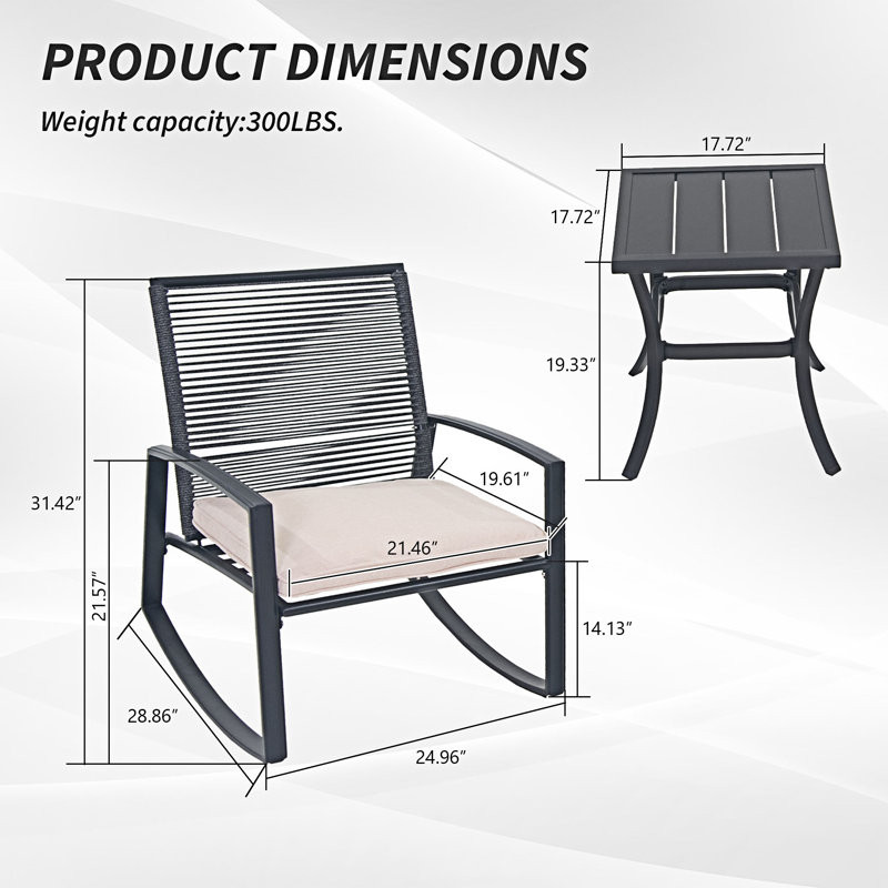 2-Person Outdoor Patio Bistro Rocking Conversation Set, Beige