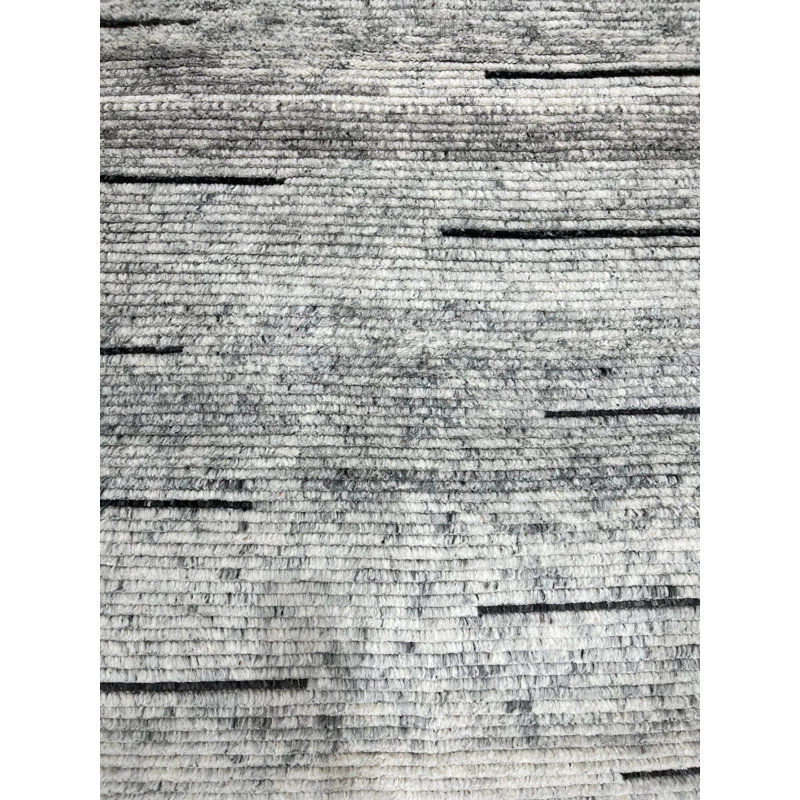 Gray Hand-Knotted Wool Striated Horizon Geometric Modern Contemporary Carpet Rug, 10' x 14'
