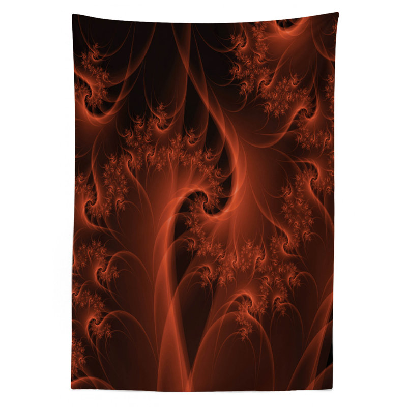 Burnt Orange Tablecloth, Digital Fractal Image With Swirling Turning Moving Floral Lines Modern Graphic, Rectangular Table Cover For Dining Room Kitchen Decor, 60" X 84", Orange
