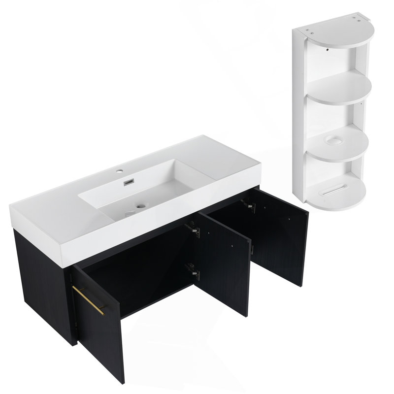 Meuble-lavabo mural 48 po avec lavabo et support de rangement, Centre, 48"