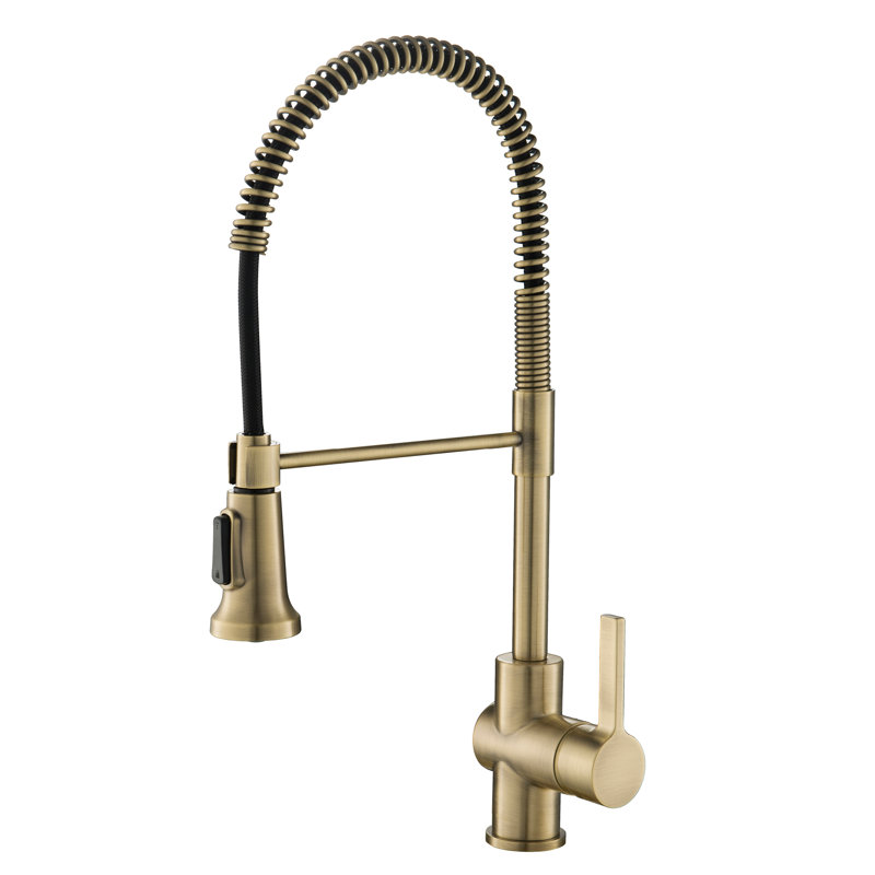 KRAUS Britt Single Handle Commercial Style Kitchen Faucet, Brushed Gold, With Filter Faucet