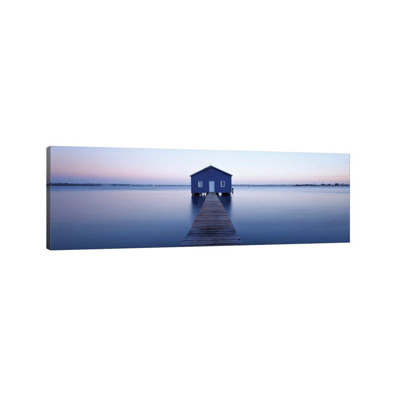Pier Leading To A Boathouse, Swan River, Matilda Bay, Perth, Western Australia, Australia - Wrapped Canvas Panoramic Print