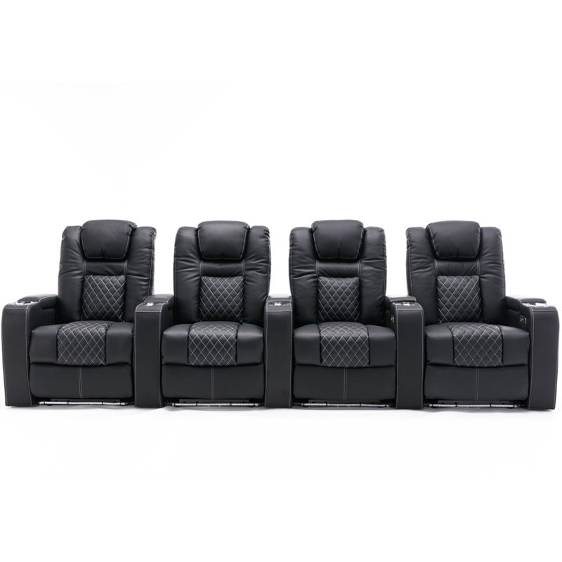 Mehrtens Broadway 4 Seater Electric Recliner Cinema Sofa, Black/White