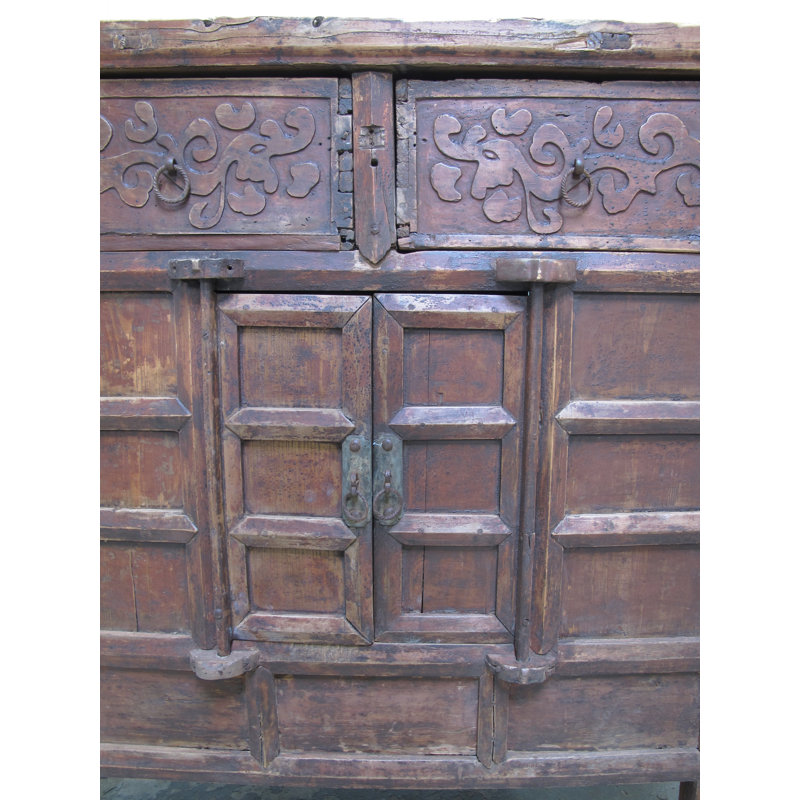 Double Top Drawer Carved Elm Sideboard