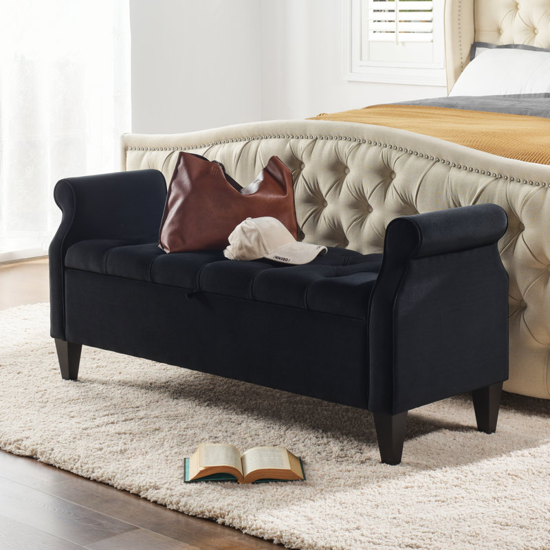 Maconay Upholstered Storage Bench, Anthracite Black Velvet