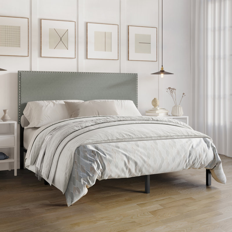 Naftula Upholstered Panel Bed, Light Gray, King