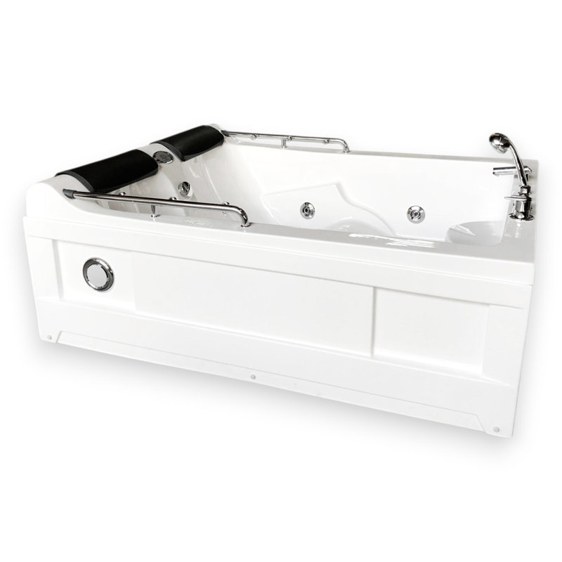MIMI 69" x 52" 2-Person White Corner Whirlpool Bathtub with Heater & 14 Jets
