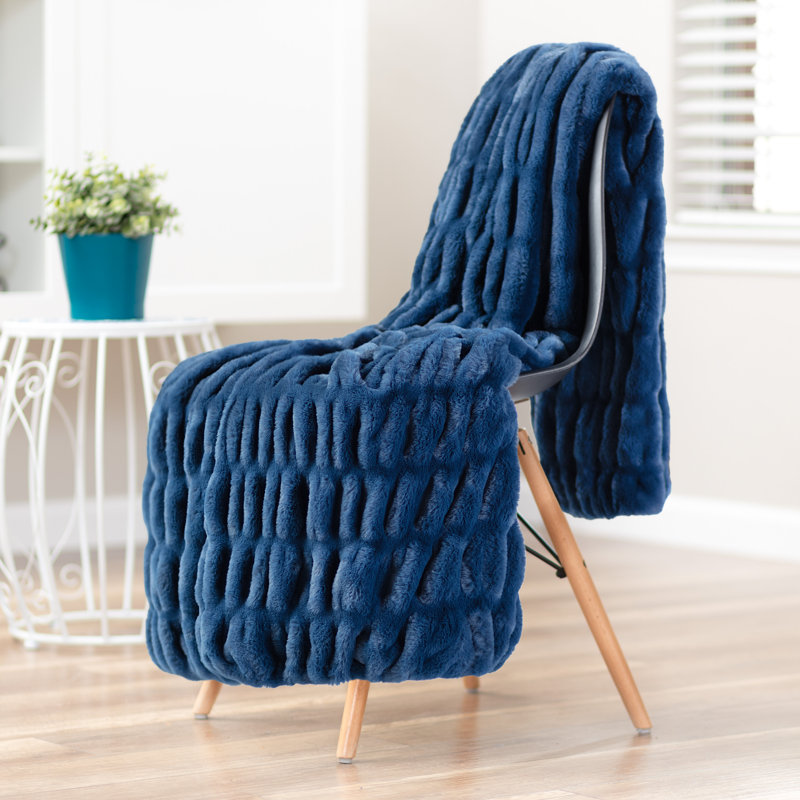 Blue Faux Fur Reversible Throw Blanket