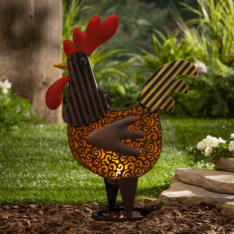 19 in H Solar Lighted Metal Rooster