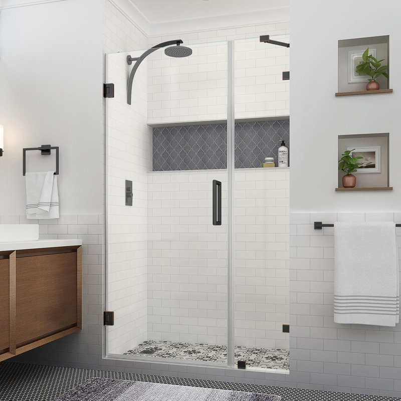 Nautis XL 45.25 - 46.25 in. W x 80 in. H Hinged Frameless Shower Door with Clear StarCast Glass, Oil Rubbed Bronze