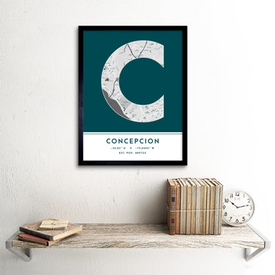 Concepcion City Map Concepcion Navy by Wee Blue Coo - Single Picture Frame Typography