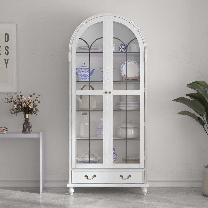 77.2" H Glass Door Display Cabinet - 4 Shelves + Paint Finish, White