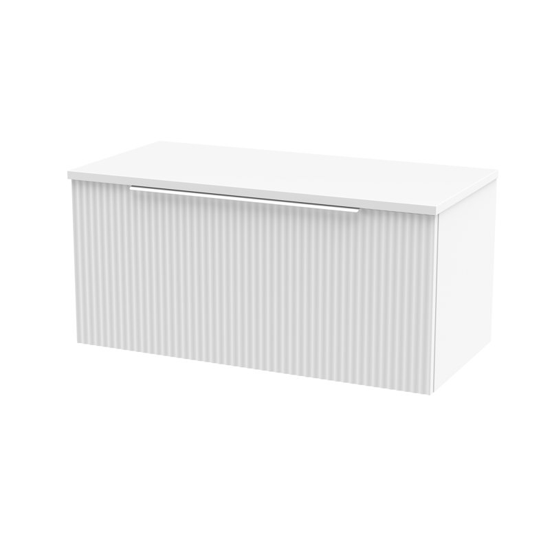 Fluted 390mm Wall Hung Single Vanity with Worktop, Satin White