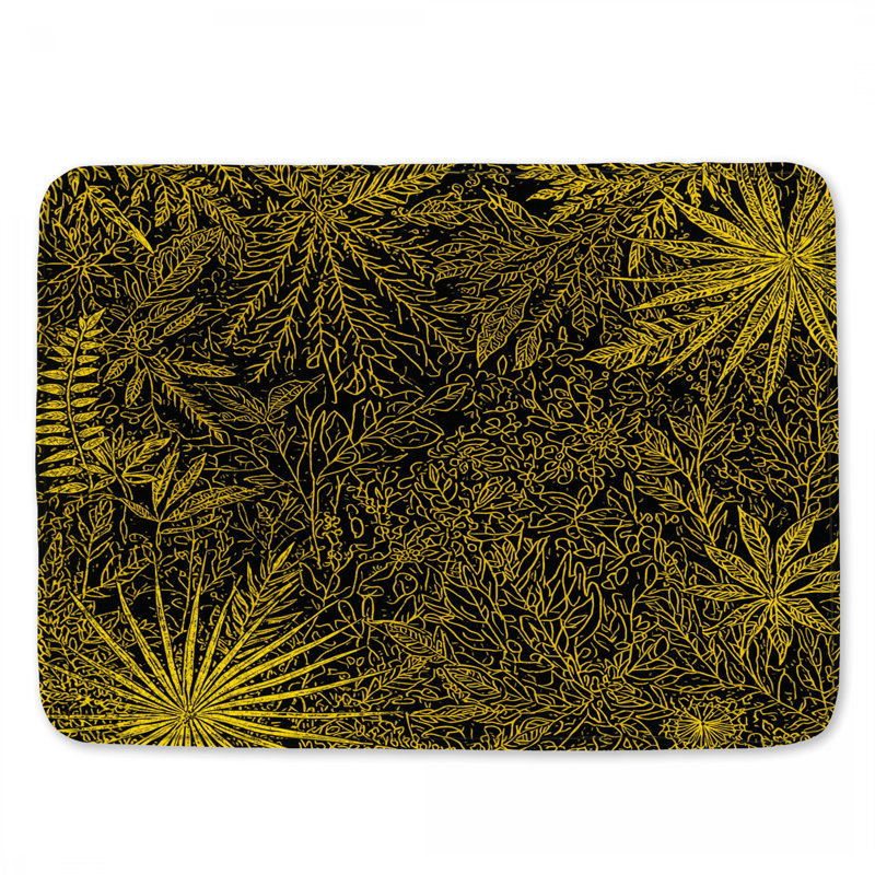 Tapis de bain jaune à motif botanique, L 24 po x L 17 po