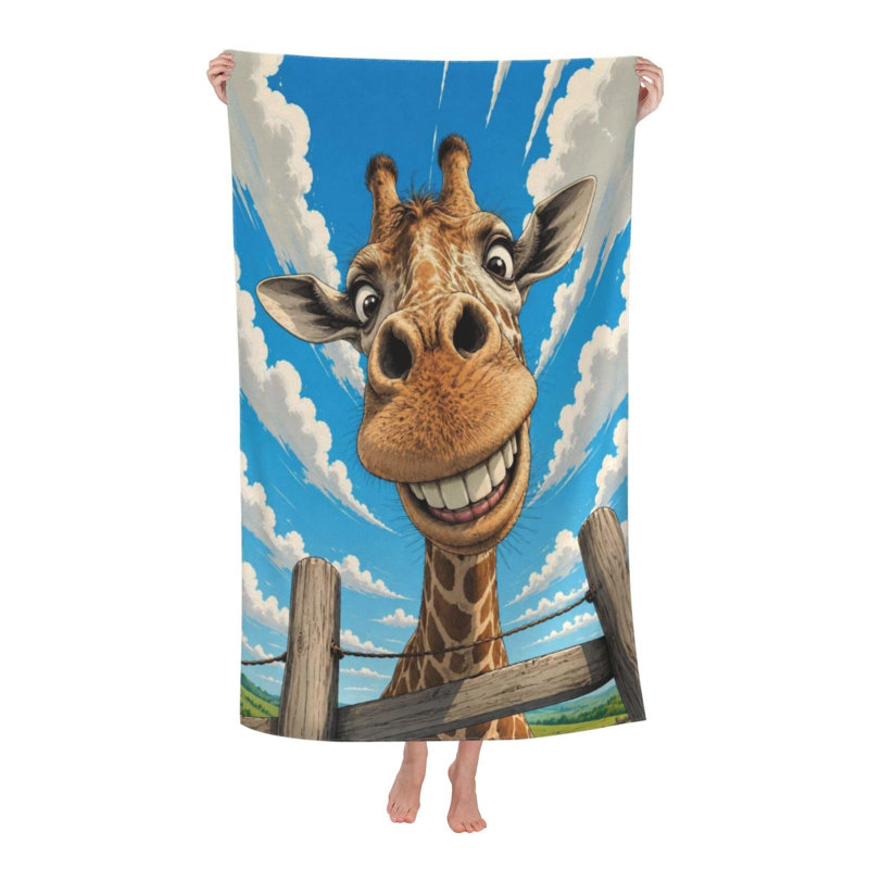Serviette de plage à séchage rapide, grande serviette de bain en microfibre, motif girafe amusant, douce et confortable, très absorbante, légère et facile à ranger, idéale pour la piscine, le camping et les voyages, et peut également servir de couverture légère. Dimensions : 76 x 152 cm.